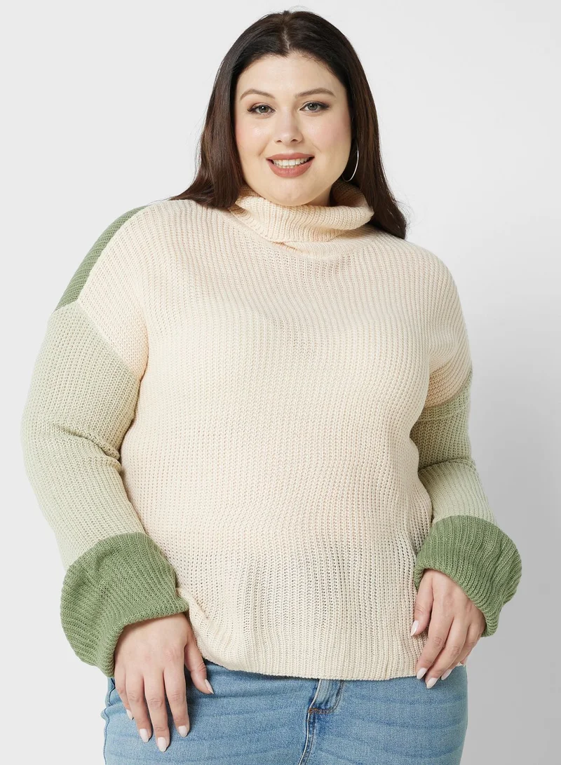 Ella Plus Colourblock Detail Turtle Neck Sweater