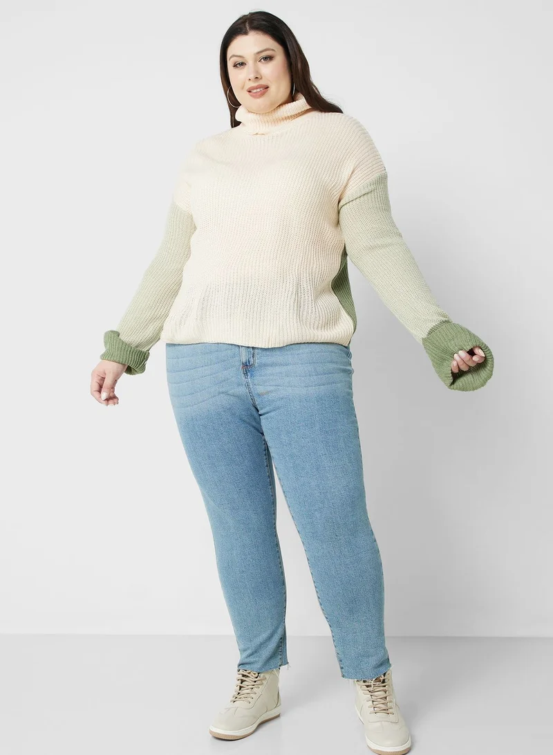 Ella Plus Colourblock Detail Turtle Neck Sweater
