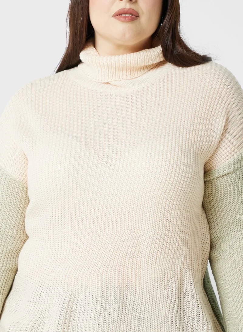 Ella Plus Colourblock Detail Turtle Neck Sweater