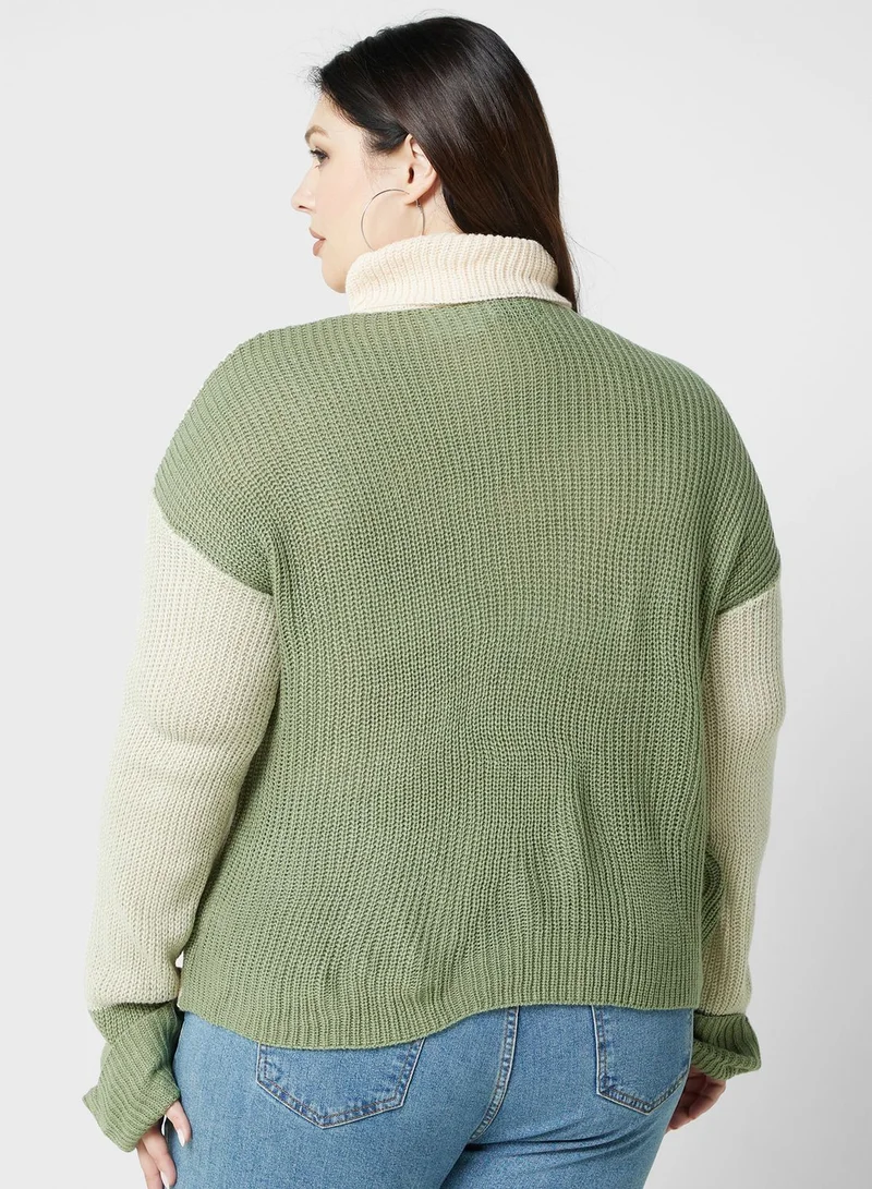 Ella Plus Colourblock Detail Turtle Neck Sweater