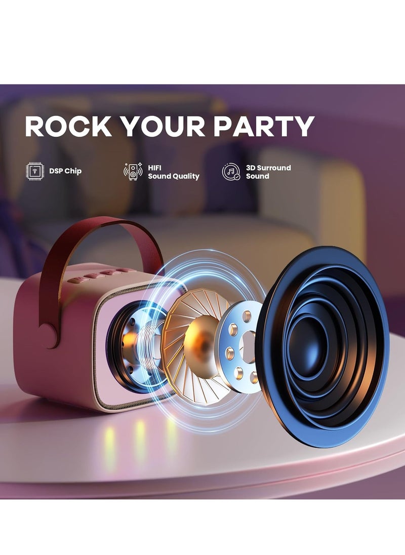 MJZ Kids Karaoke Machine, Mini Portable Bluetooth Speaker with 2 Wireless Microphones, Mini Karaoke Machine with Colorful Lights Kids Toys Birthday Gift Pink  - Image 4