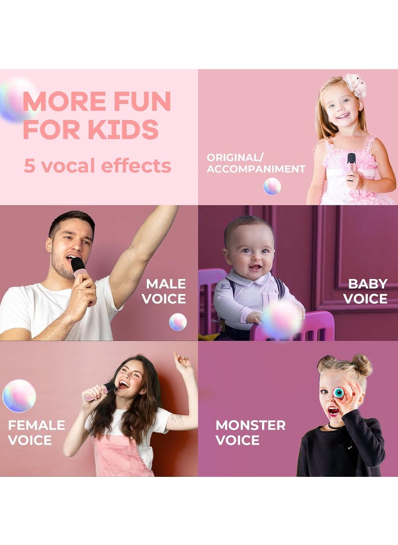 MJZ Kids Karaoke Machine, Mini Portable Bluetooth Speaker with 2 Wireless Microphones, Mini Karaoke Machine with Colorful Lights Kids Toys Birthday Gift Pink  - Image 5