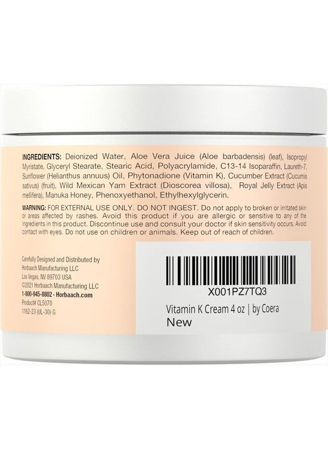 Horbäach - Vitamin K Cream 4 oz | Premium Formula for Bruises, Spider Veins, Dark Circles, Broken Capillaries, Eyes, and Face | Paraben and SLS Free - Image 1