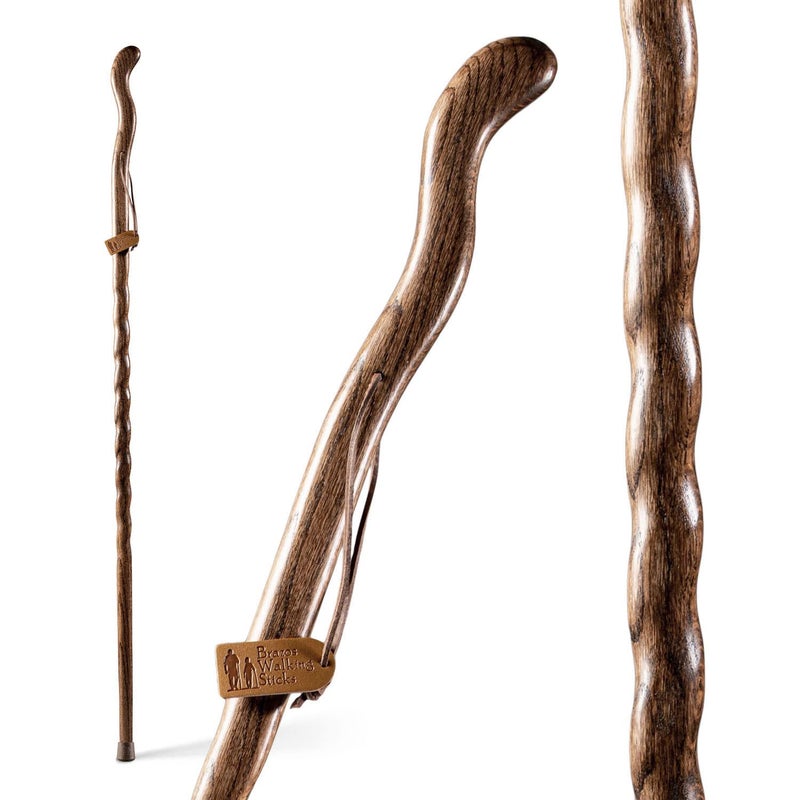 Brazos Handcrafted Wood Walking Stick Twisted Oak Ergonomic Style Handle for Men Women Made in the USA Brown 48