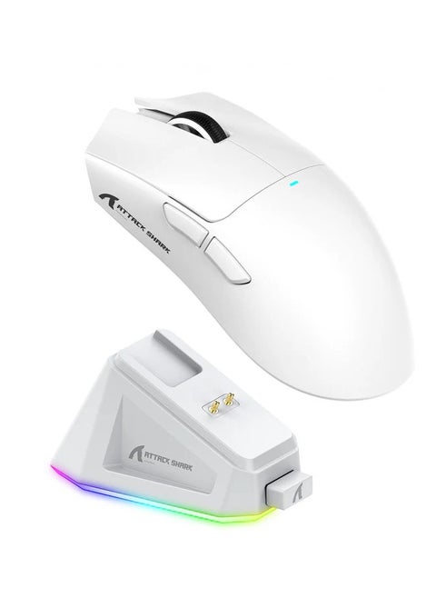 ATTACK SHARK X11 Lightweight Wireless Gaming Mouse with RGB Charging Dock,Tri-Mode-2.4G/USB-C Wired/BT,22K DPI,PAW3311 Optical Sensor,HUYU Switch, 5 programmable Buttons for PC/Mac(White)