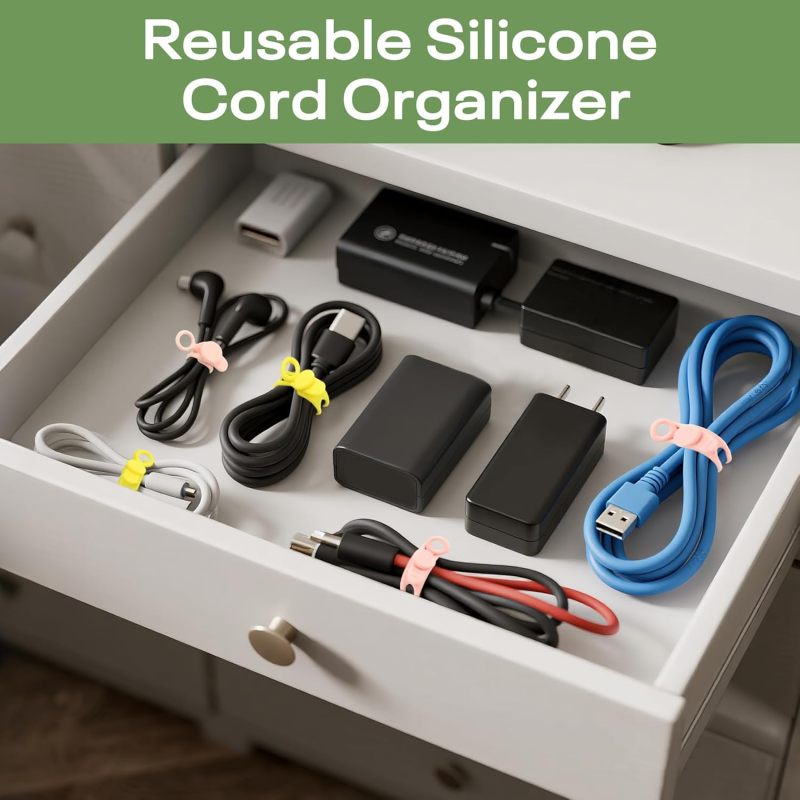 Silicone Cable Ties 24-Piece 4.2-Inch 4-Color Set Secure Locking Stay-On Design - Reusable Washable Lint-Free Cord Organizer for Home Office Travel Digital Nomads - Image 5