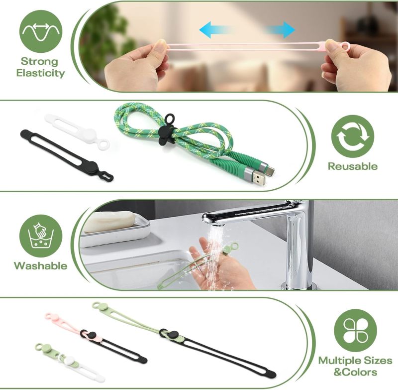 Silicone Cable Ties 24-Piece 4.2-Inch 4-Color Set Secure Locking Stay-On Design - Reusable Washable Lint-Free Cord Organizer for Home Office Travel Digital Nomads - Image 3
