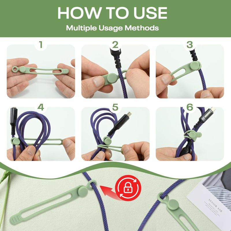 Silicone Cable Ties 24-Piece 4.2-Inch 4-Color Set Secure Locking Stay-On Design - Reusable Washable Lint-Free Cord Organizer for Home Office Travel Digital Nomads - Image 4