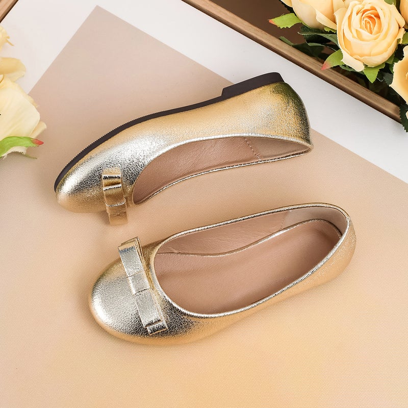 Girls' Shoes New Style Round-Toe Shallow-Mouth Single Shoes With Bowknot, Gentle Flat Shoes, Children'S Soft-Soled Small Leather Shoes - Image 4