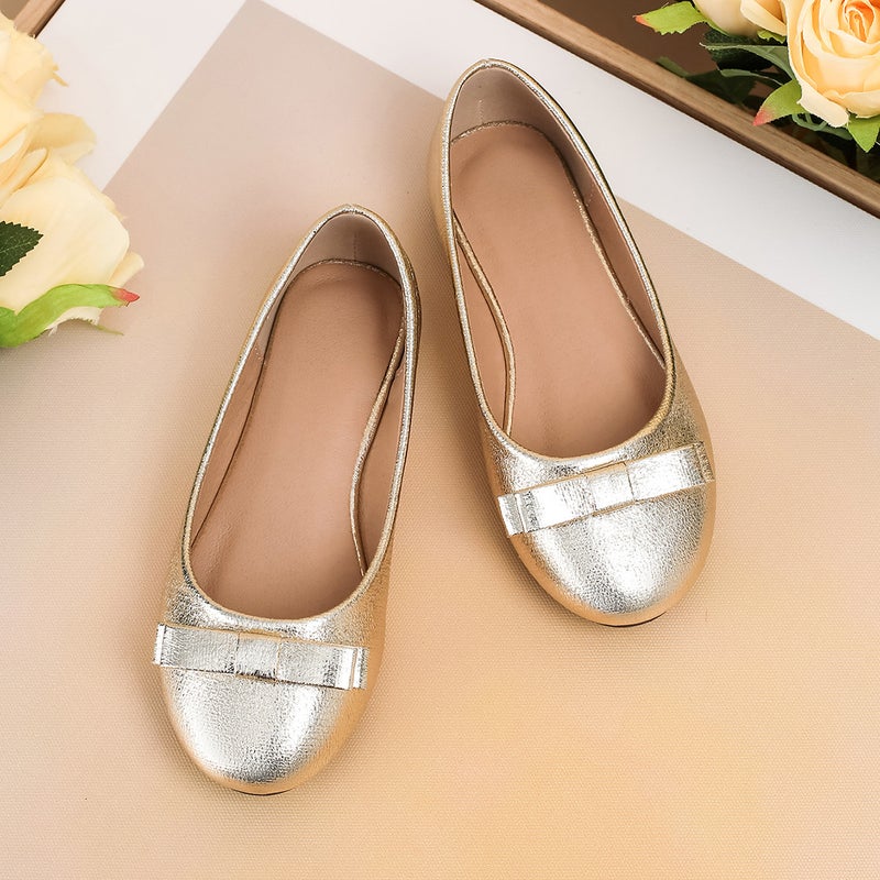 Girls' Shoes New Style Round-Toe Shallow-Mouth Single Shoes With Bowknot, Gentle Flat Shoes, Children'S Soft-Soled Small Leather Shoes - Image 3
