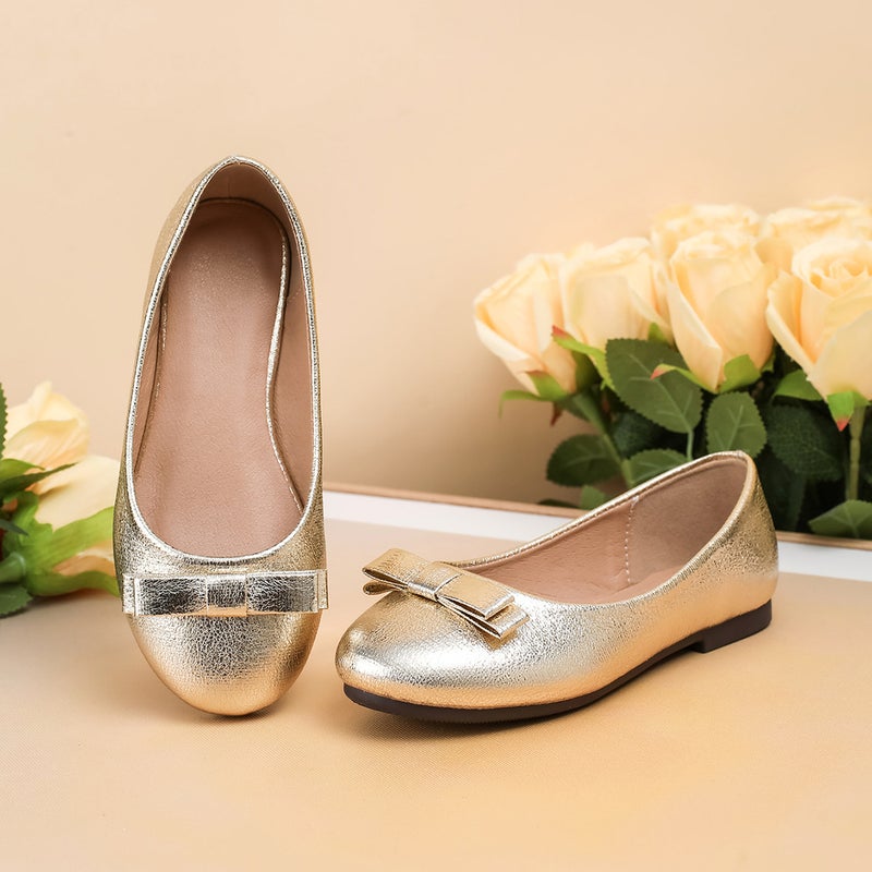 Girls' Shoes New Style Round-Toe Shallow-Mouth Single Shoes With Bowknot, Gentle Flat Shoes, Children'S Soft-Soled Small Leather Shoes - Image 2