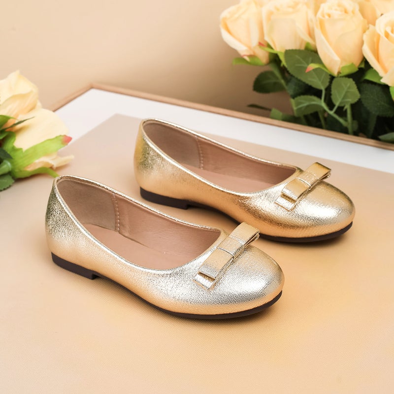 Girls' Shoes New Style Round-Toe Shallow-Mouth Single Shoes With Bowknot, Gentle Flat Shoes, Children'S Soft-Soled Small Leather Shoes - Image 5