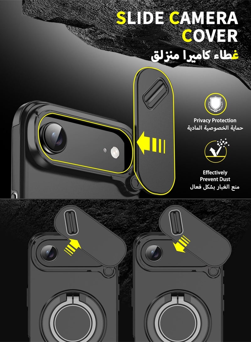 عش زي غلاف آيفون 17 Air بغطاء كاميرا منزلق، ملمس ناعم، مغناطيس MagSafe، حامل حلقة دوارة 360 درجة، حماية ضد الصدمات مع وسائد هوائية بارتفاع خفيف عند الزوايا، أسود، 1 قطعة - Image 2