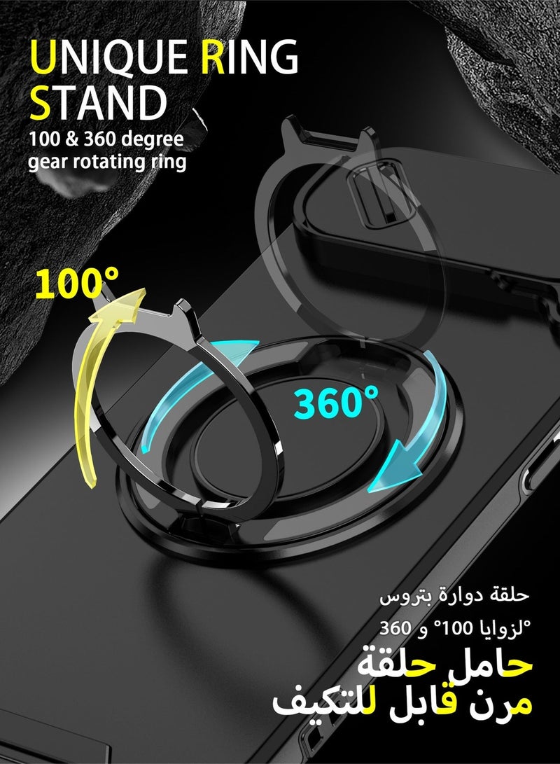 عش زي غلاف آيفون 17 Air بغطاء كاميرا منزلق، ملمس ناعم، مغناطيس MagSafe، حامل حلقة دوارة 360 درجة، حماية ضد الصدمات مع وسائد هوائية بارتفاع خفيف عند الزوايا، أسود، 1 قطعة - Image 4