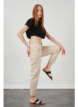 Tena Women's Stone Waisted Gabardine Basic Trousers with Self-Belt  - Image 2
