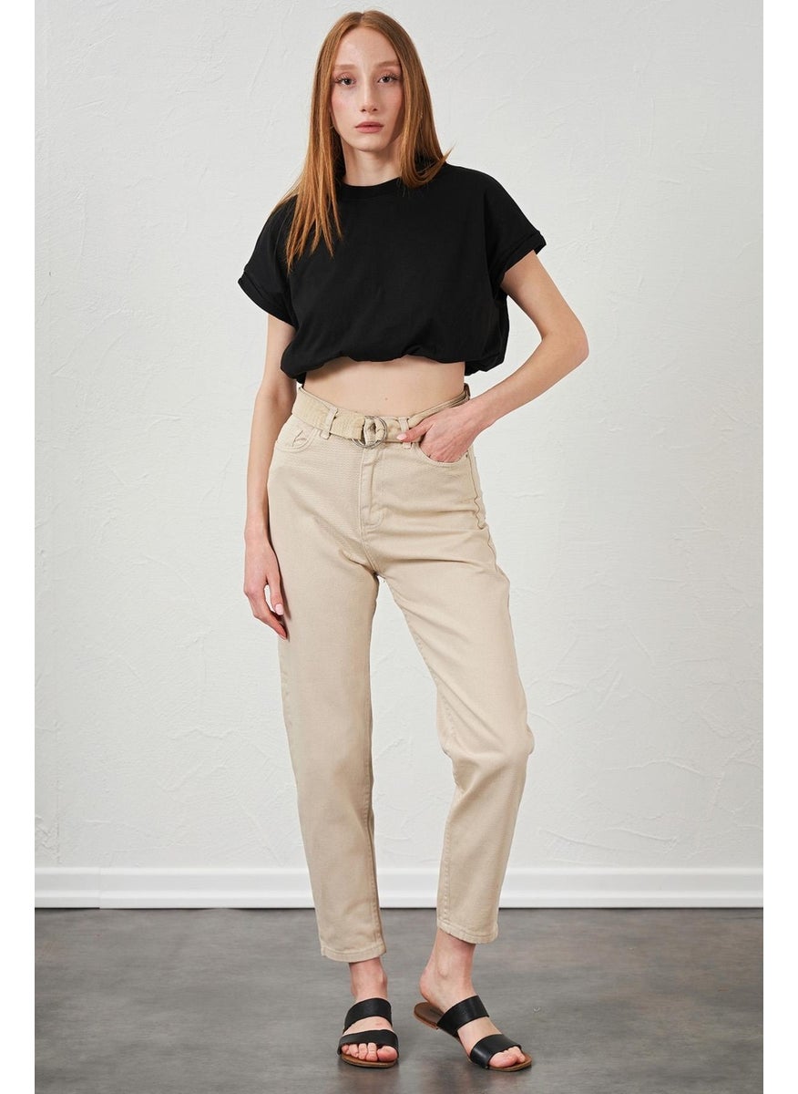 Tena Women's Stone Waisted Gabardine Basic Trousers with Self-Belt  - Image 1