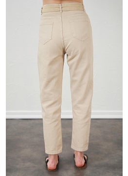 Tena Women's Stone Waisted Gabardine Basic Trousers with Self-Belt  - Image 5