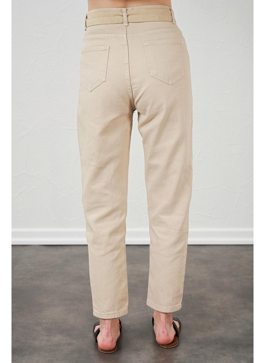 Tena Women's Stone Waisted Gabardine Basic Trousers with Self-Belt  - Image 5