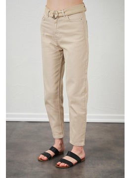 Tena Women's Stone Waisted Gabardine Basic Trousers with Self-Belt  - Image 4