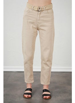 Tena Women's Stone Waisted Gabardine Basic Trousers with Self-Belt  - Image 3