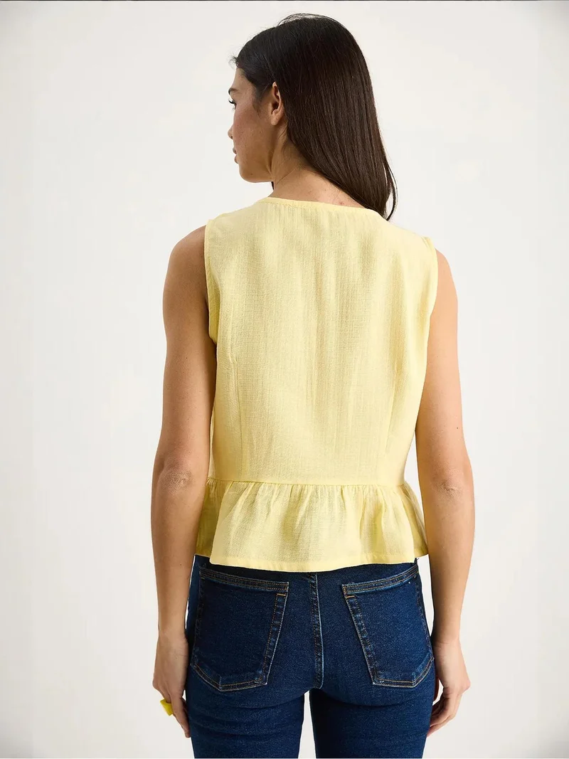 Bianco Lucci Lemon Yellow LUCCI V-Neck Crepe Blouse with Bow Tie for Women | Best Price UAE