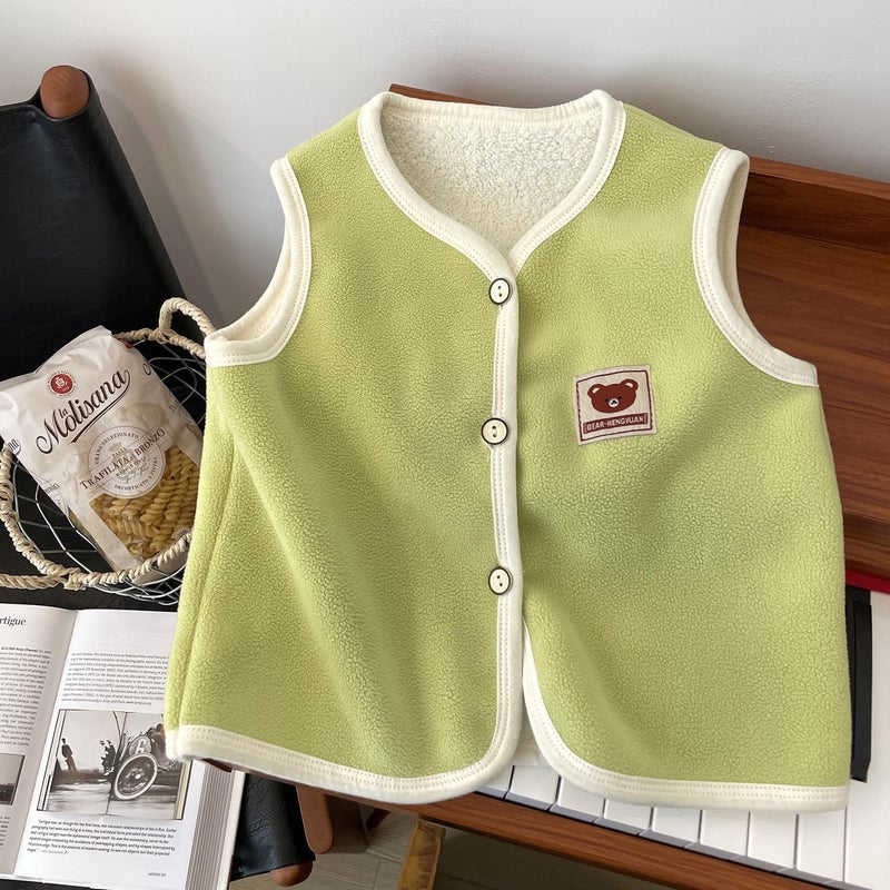 2023 Winter Childrens thickened polar fleece vest outer wear double-sided fleece-lined warm boys and girls vest double-layer autumn and winter Blue - Image 3
