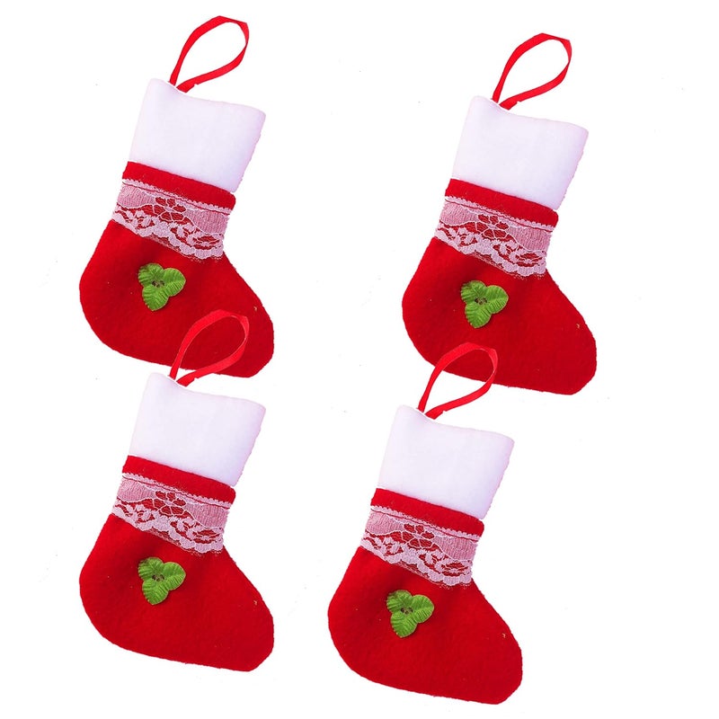 Forty Wings Forty Wings Set of 4 Small Red Santa Claus Socks Stocking Tree Hanging Ornaments Baubles Pendent Christmas Xams Decoration and Christmas Craft