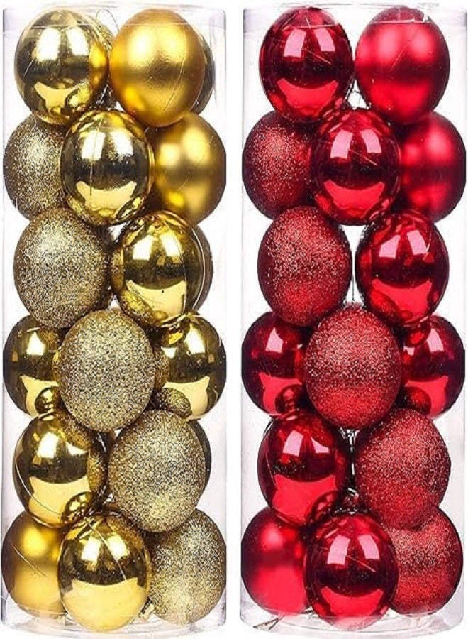 48 Pcs  Christmas Balls Ornaments for Xmas Christmas Tree, Shatterproof Christmas Holiday Party Garden Decoration New Year's Eve Ornaments - 4cm (Golden and Red) - Image 1