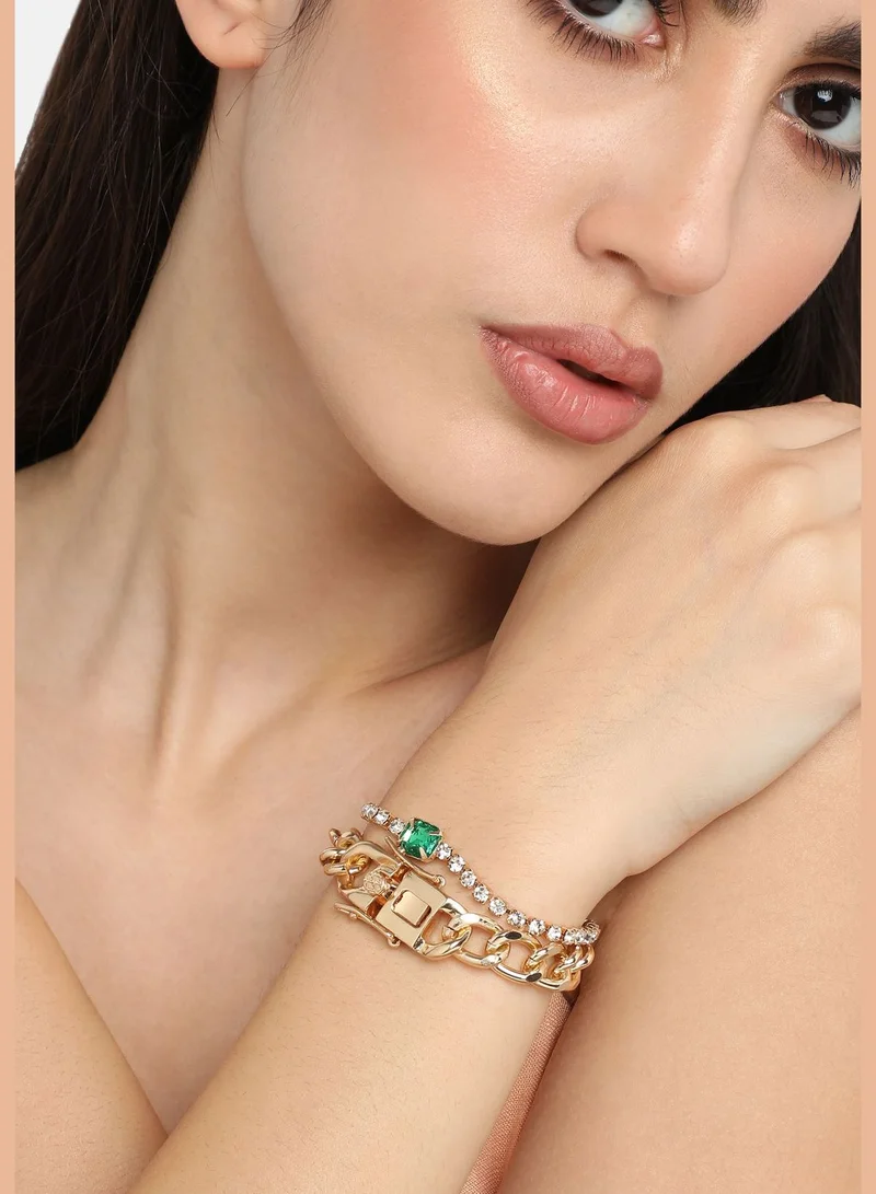 SOHI Set of 2 Gold Plated Designer Stone Casual Bracelet For Women