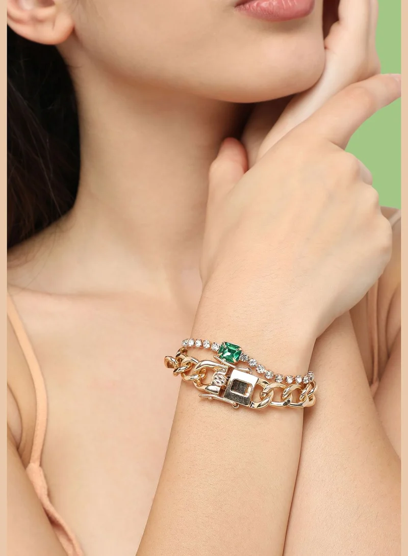 SOHI Set of 2 Gold Plated Designer Stone Casual Bracelet For Women