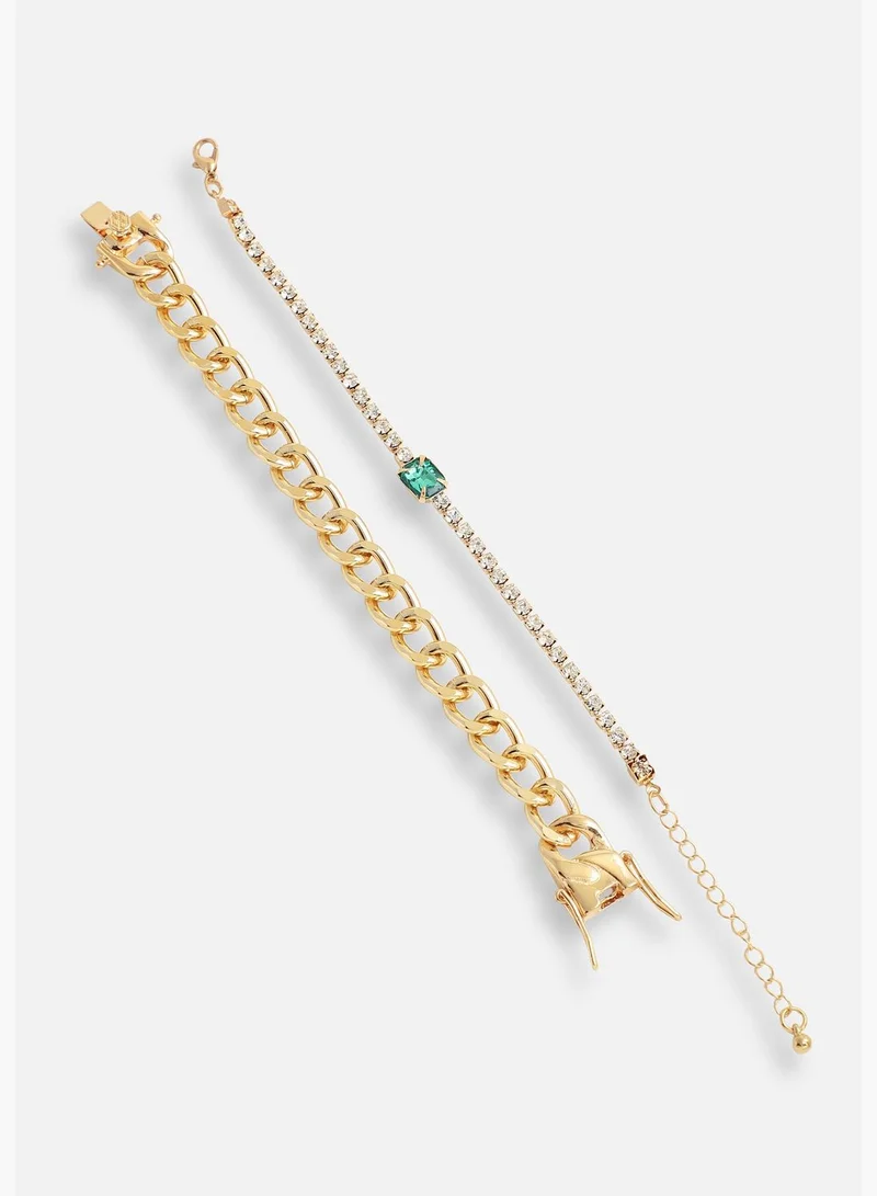 SOHI Set of 2 Gold Plated Designer Stone Casual Bracelet For Women
