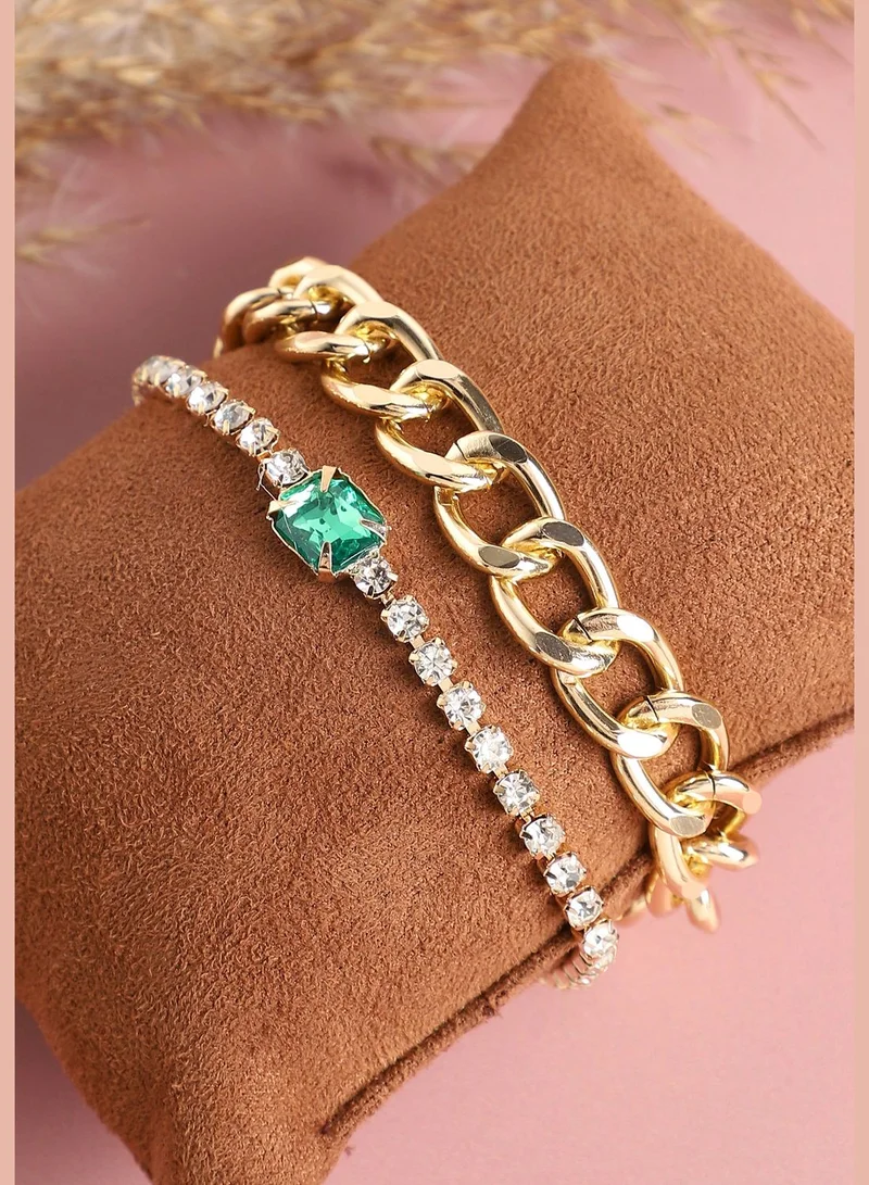 SOHI Set of 2 Gold Plated Designer Stone Casual Bracelet For Women