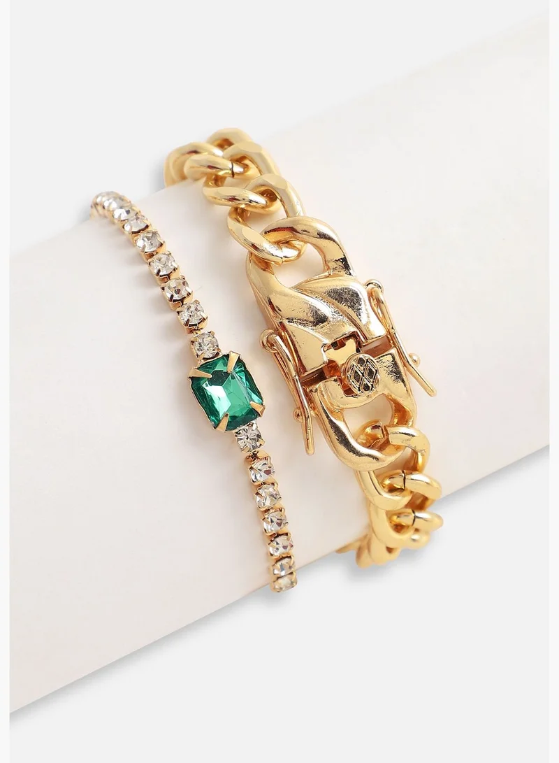 SOHI Set of 2 Gold Plated Designer Stone Casual Bracelet For Women