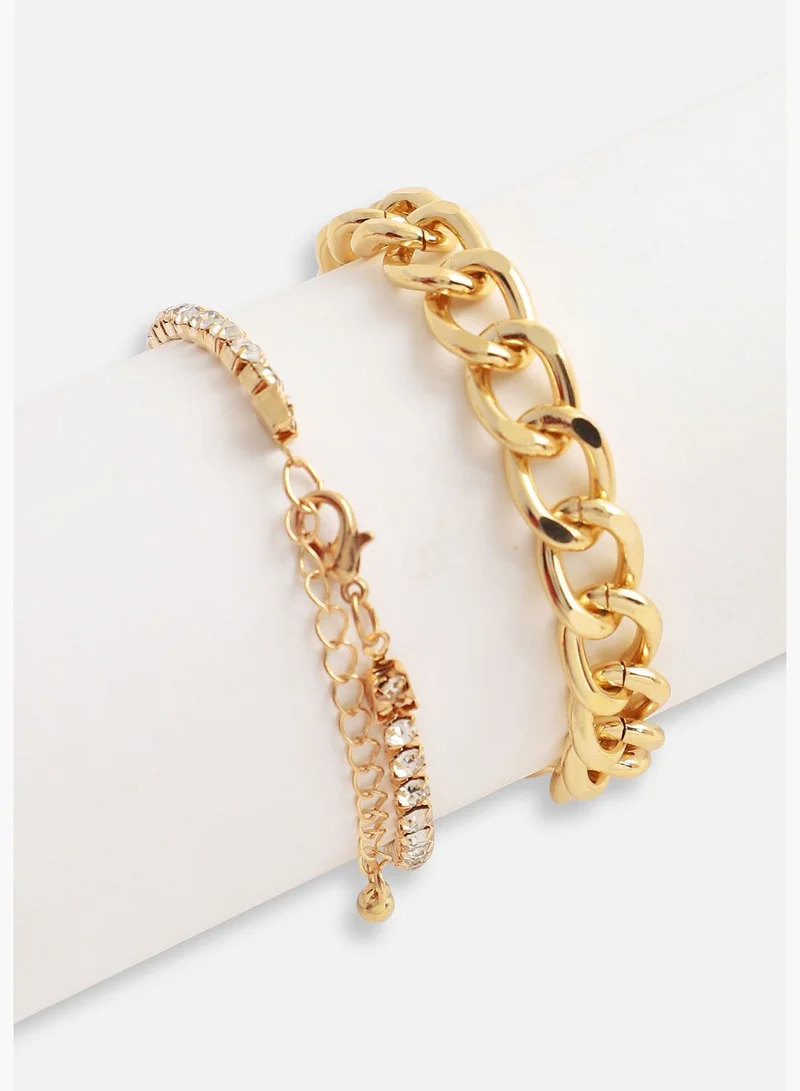 SOHI Set of 2 Gold Plated Designer Stone Casual Bracelet For Women