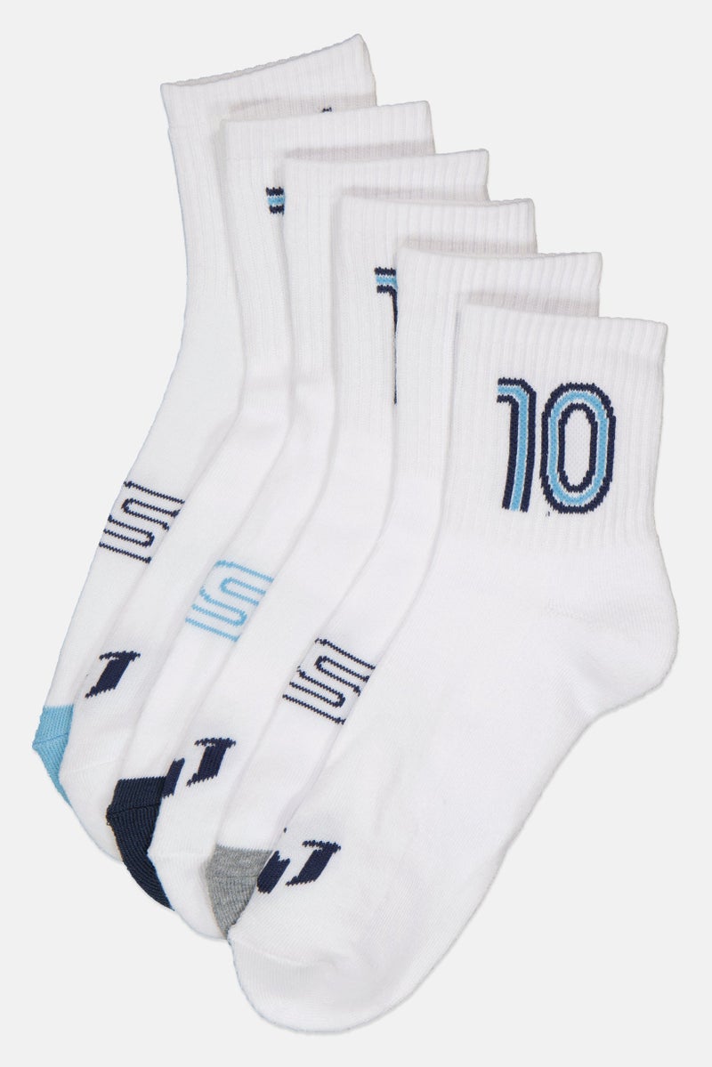 MESSI Men 6 Pairs Brand Logo Cushioned Shortie Crews Socks, White - Image 1