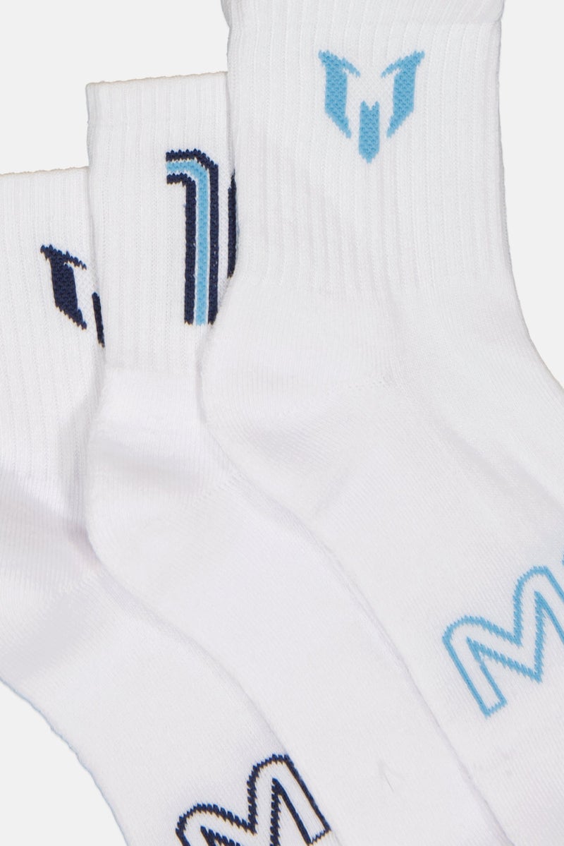 MESSI Men 6 Pairs Brand Logo Cushioned Shortie Crews Socks, White - Image 2