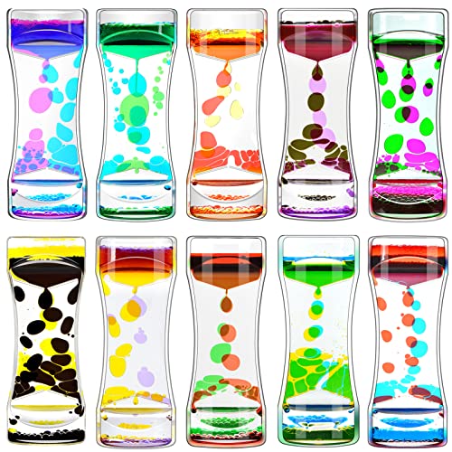 FKYTION Liquid Motion Bubbler Timer Pack of 10 Great Desktop Colorful Hourglass Liquid Bubbler Small Calming Relaxing Toys Sensory Anxiety Autism ADHD Fidget Toys 10 Pack Rainbow - Image 1