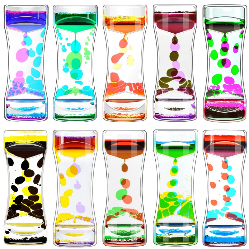 FKYTION Liquid Motion Bubbler Timer Pack of 10 Great Desktop Colorful Hourglass Liquid Bubbler Small Calming Relaxing Toys Sensory Anxiety Autism ADHD Fidget Toys 10 Pack Rainbow - Image 4