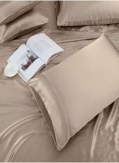 TREELY TREELY 6 Piece Satin Sheets Queen Size Silky Smooth Taupe Satin Sheet Set with Deep Pocket, Satin Fitted Sheet, Flat Sheet, 4 Satin Pillowcase  - Image 2