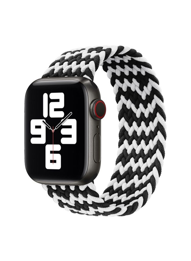 Replacement Strap Nylon Single-turn Braided Watch Band For Apple Watch Series 9&8&7 41mm / SE 3&SE 2&6&SE&5&4 40mm / 3&2&1 38mm, Length:155mm W Black White