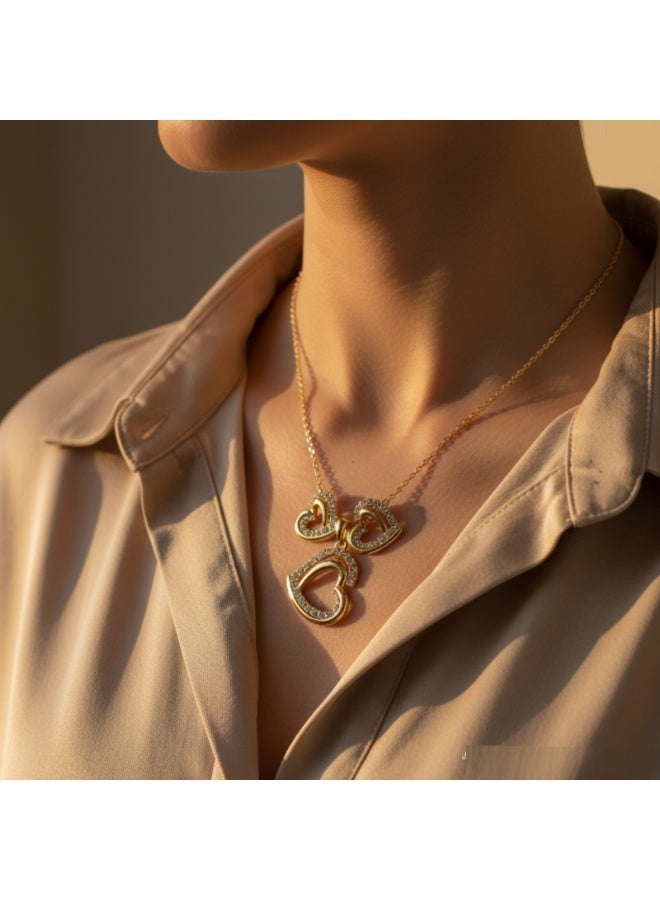 U7 Elegant Gold Heart Necklace & Earrings Set with Crystals  Golden Double Heart Pendant Jewelry Set for Women  Dazzling Heart-Shaped Necklace and Earring Set – Gold Finish - Image 4