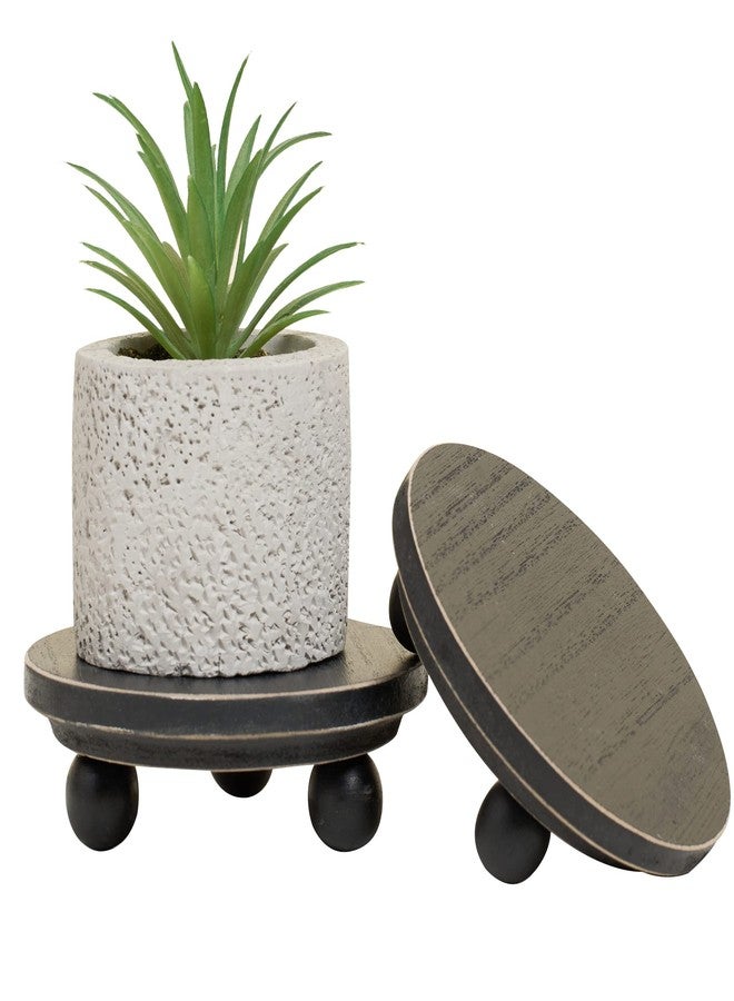 DD DEFINED DECO Defined Deco Mini Wood Risers for Display, Small 4" Round Wooden Risers, Farmhouse Rustic Pedestal Display Stand (Set of 2, Black) - Image 1