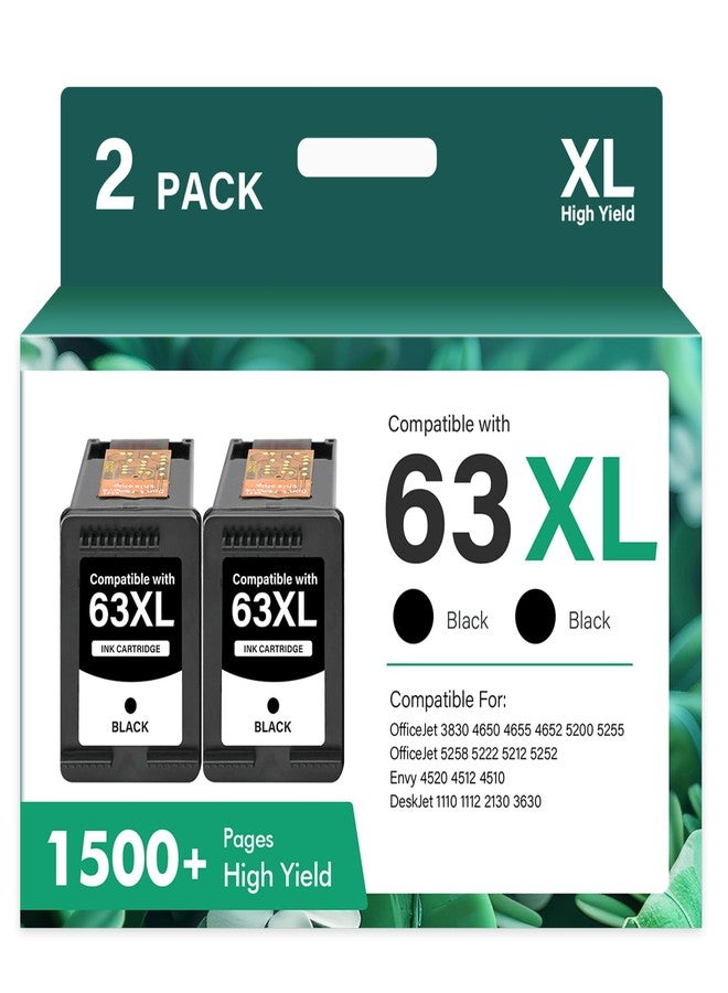 كول تونر خرطوشة حبر أسود 63 XL مُعاد تصنيعها، بديل لخرطوشة حبر HP 63 XL، متوافقة مع طابعات HP Envy 4520 وOfficejet 3830 و4650 و5255 و5258 و5200 و4655 و4512 وDeskjet 1112 و3630 (عبوة من قطعتين). - Image 1