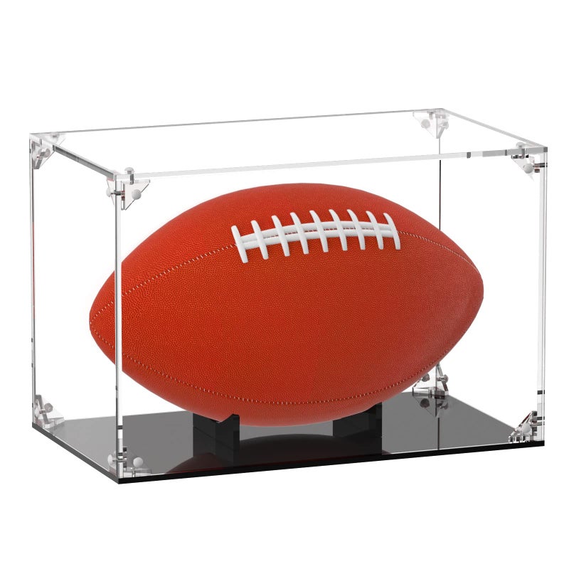 FEMELI Football Display Case Acrylic Box Holder for Full Size Football Watch Video to Assemble