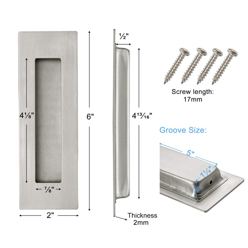 Malimali 6 Inch Recessed Finger Flush Pulls For Pocket Door Barn Door  Closet Sliding Door Handle  Brushed Stainless Steel Rectangular Door Pulls Hardware(4 Pack) - Image 2