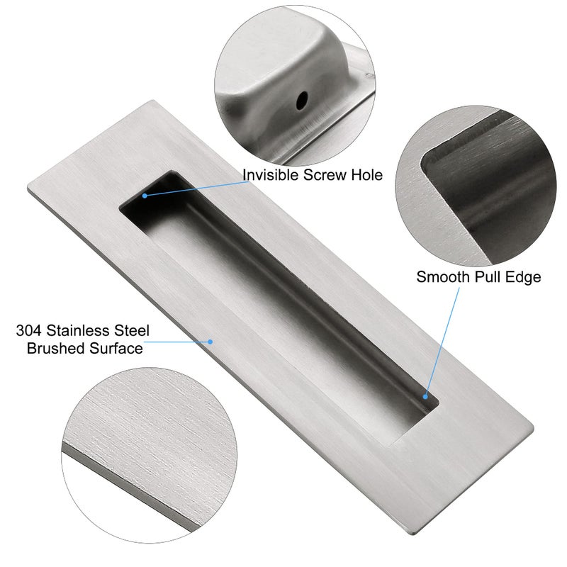 Malimali 6 Inch Recessed Finger Flush Pulls For Pocket Door Barn Door  Closet Sliding Door Handle  Brushed Stainless Steel Rectangular Door Pulls Hardware(4 Pack) - Image 3