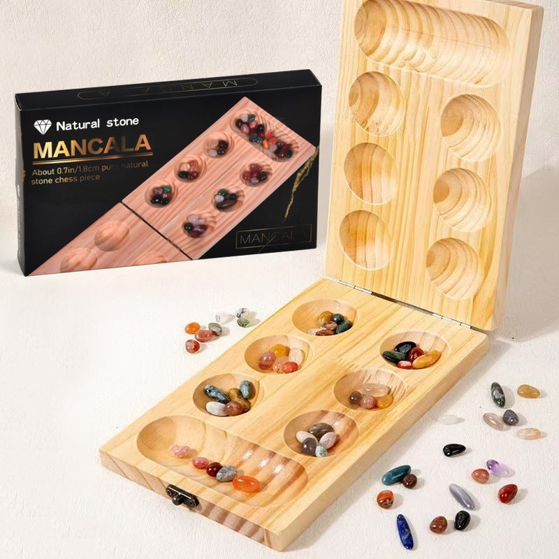 Capstro Wooden Mancala Board Game Set for Kids & Family – Foldable Counting Strategy Game with Colorful Gemstone Playing Pieces, Travel Friendly Tabletop Thinking Activity - Image 1