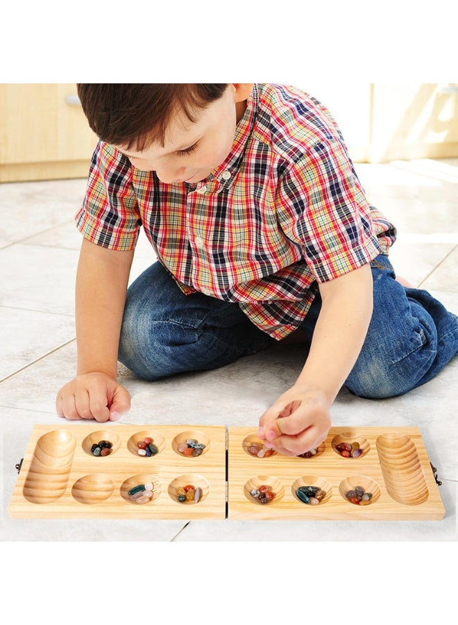 Capstro Wooden Mancala Board Game Set for Kids & Family – Foldable Counting Strategy Game with Colorful Gemstone Playing Pieces, Travel Friendly Tabletop Thinking Activity - Image 2