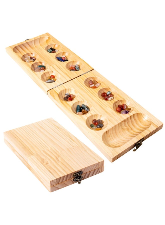 Capstro Wooden Mancala Board Game Set for Kids & Family – Foldable Counting Strategy Game with Colorful Gemstone Playing Pieces, Travel Friendly Tabletop Thinking Activity - Image 3