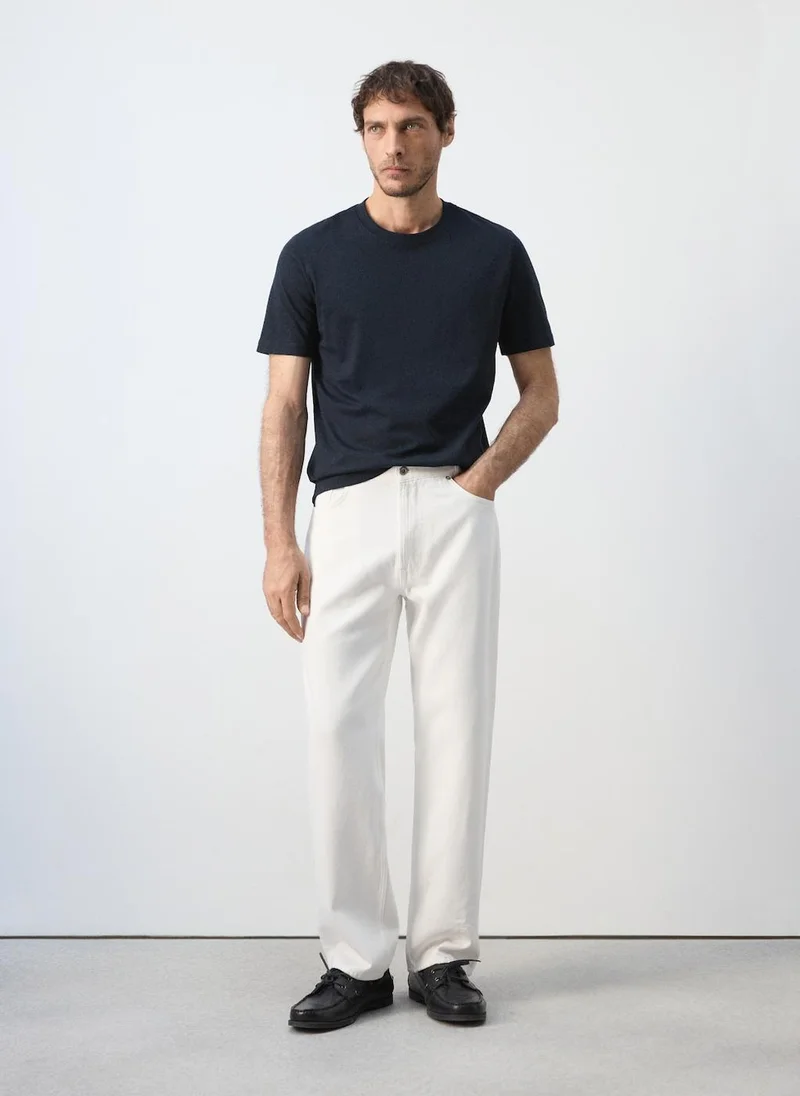 Mango Man 56-NAVY Slim Fit T-Shirt 180Gsm for Men | Best Price UAE